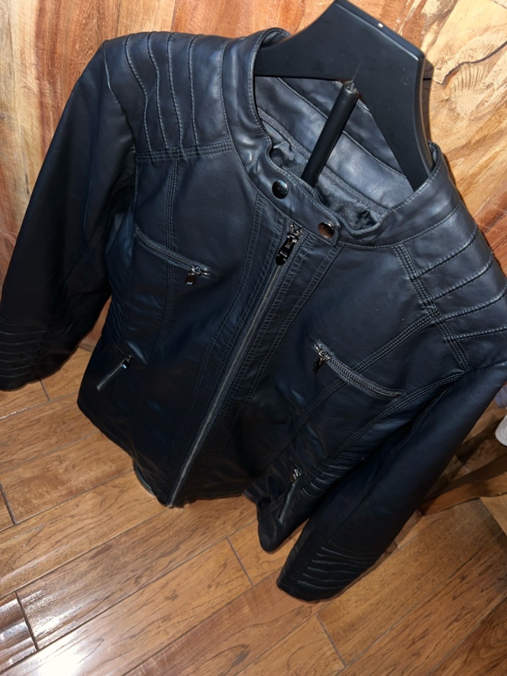 Black Leather Zip Moto Jacket